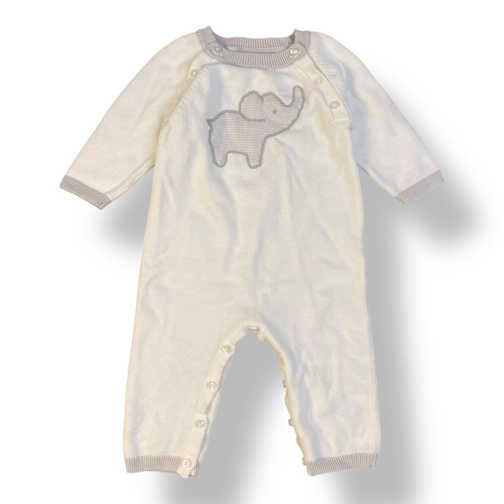 Janie and Jack Elephant Sweater 1-Piece Babies Size 3-6 Months White‎ Gray